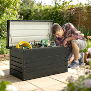 Coffre de rangement métal boîte de jardin 350L double vérins à gaz  verrouillable pour coussins outils gris anthracite-1