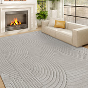 Tapis salon 160 x 120 cm, tapis à poils épais géométrique, moelleux et antidérapant, gris-1