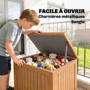 Coffre de Rangement Boîte de Jardin 130L Doublure Amovible pour Coussins et Outils Bois Massif Brun-5