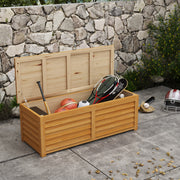 Coffre de rangement extérieur jardin 176L en bois avec poignée, dim. 130L x 50l x 45H cm-1
