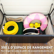 Coffre de rangement métal boîte de jardin 350L double vérins à gaz  verrouillable pour coussins outils gris anthracite-3