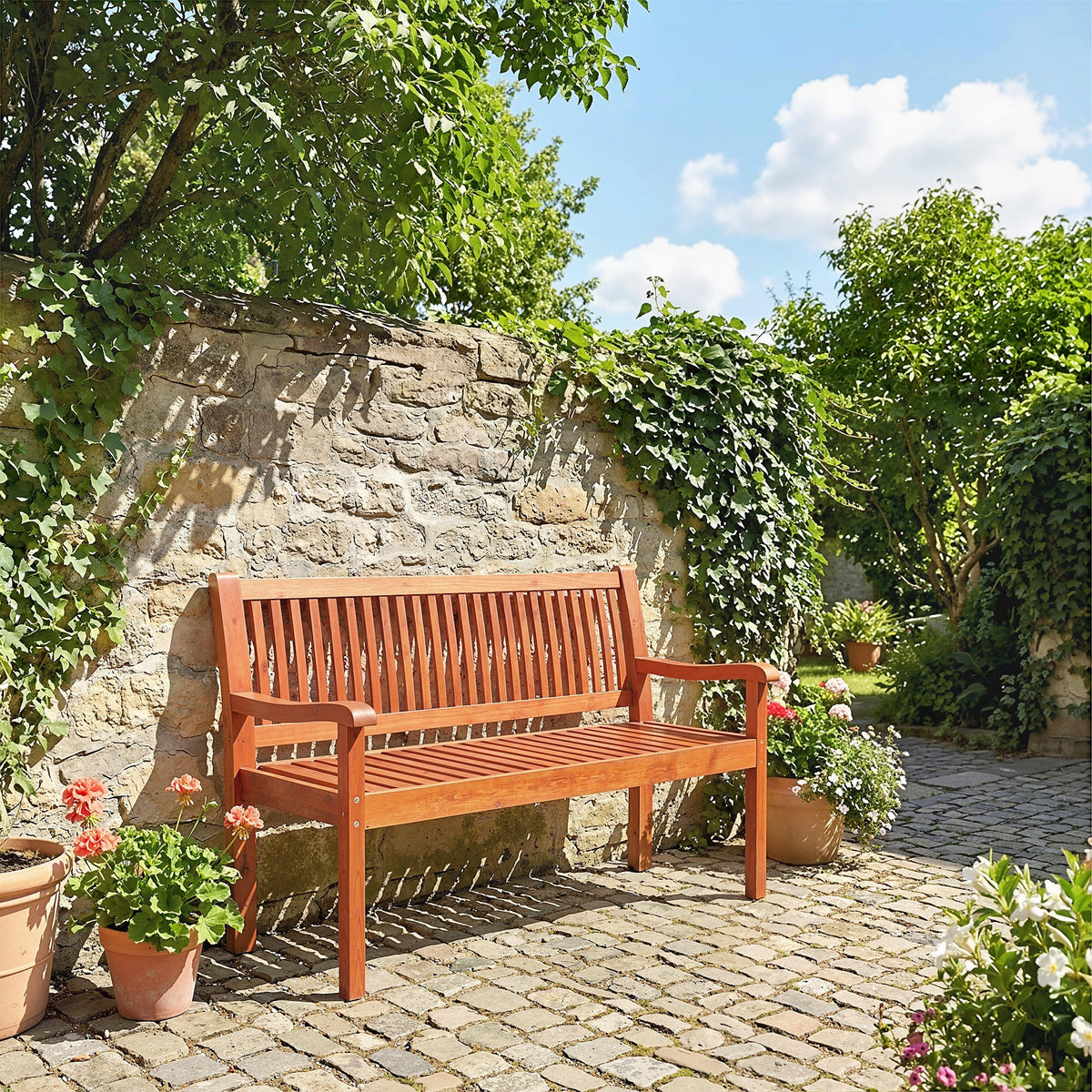 Banc de Jardin Banc Extérieur 2 Places avec Housse Imperméable et Dossier Ergonomique Bois Marron Clair-1