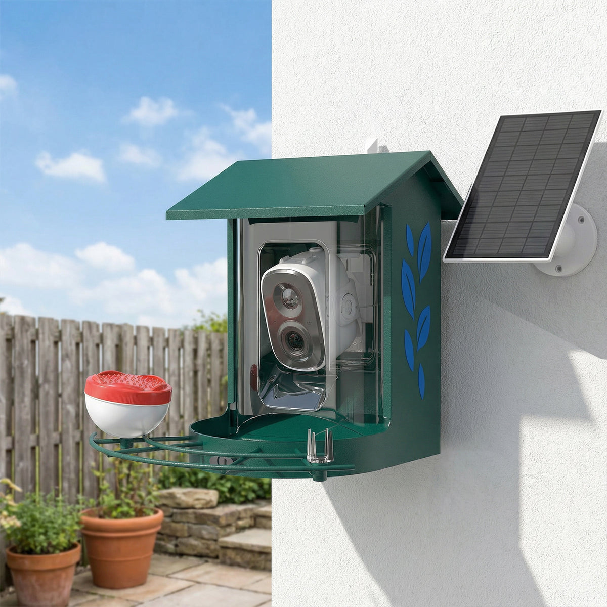 Mangeoire à Oiseaux avec Caméra 2K Solaire 2,5L 142°, Identification IA 16000+, App, IP65, SD 32 Go, 30x34,5x26,3cm Vert-1