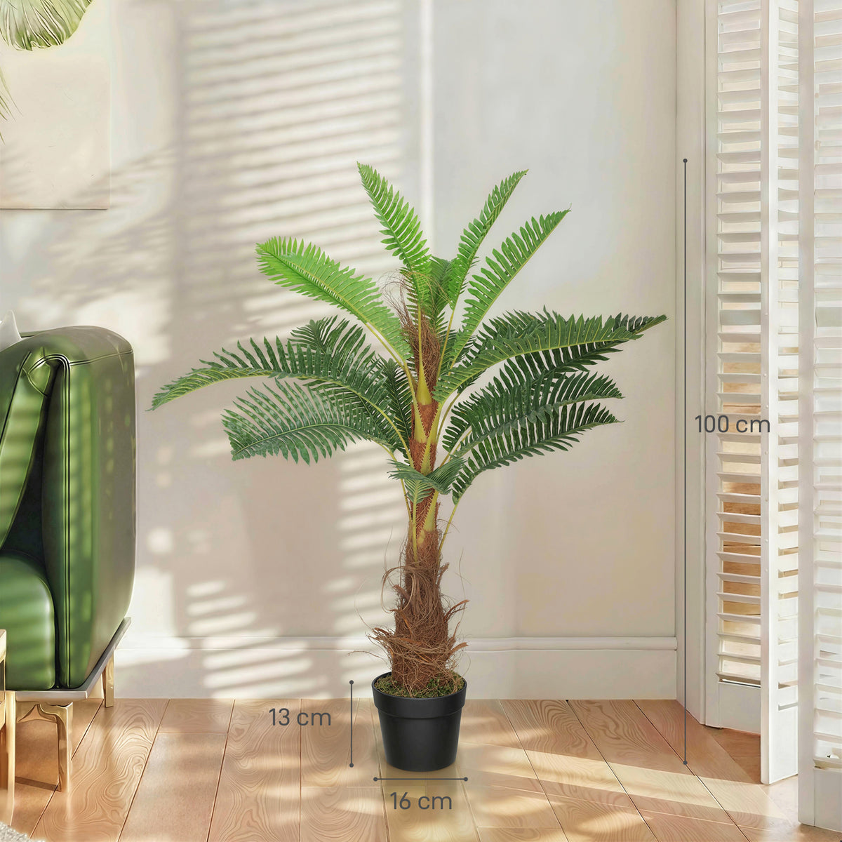 Palmier Artificiel palmier 100 cm avec 21 Feuilles en PEVA, Plante Décorative avec Pot en Plastique, Vert-2