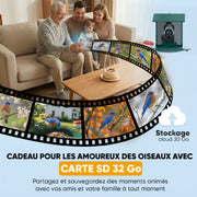 Mangeoire à Oiseaux avec Caméra 2K Solaire 2,5L 142°, Identification IA 16000+, App, IP65, SD 32 Go, 30x34,5x26,3cm Vert-5