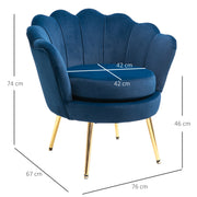 Fauteuil salon fauteuil en velours fauteuil coquillage avec pieds en métal doré pour chambre à coucher, bleu-2