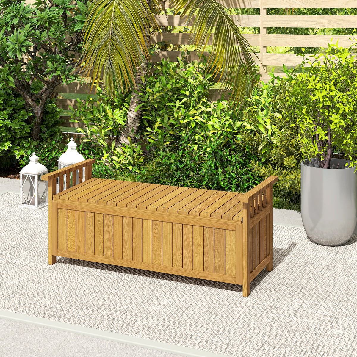 Banc de jardin 2 places en bois avec rangement de 151L banc d'extérieur avec accoudoirs 128,5 x 56 x 53,5 cm marron-1