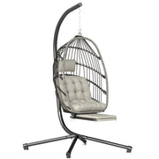 Fauteuil suspendu avec support, chaise suspendue pliante avec repose-pieds rétractable, gris clair-0