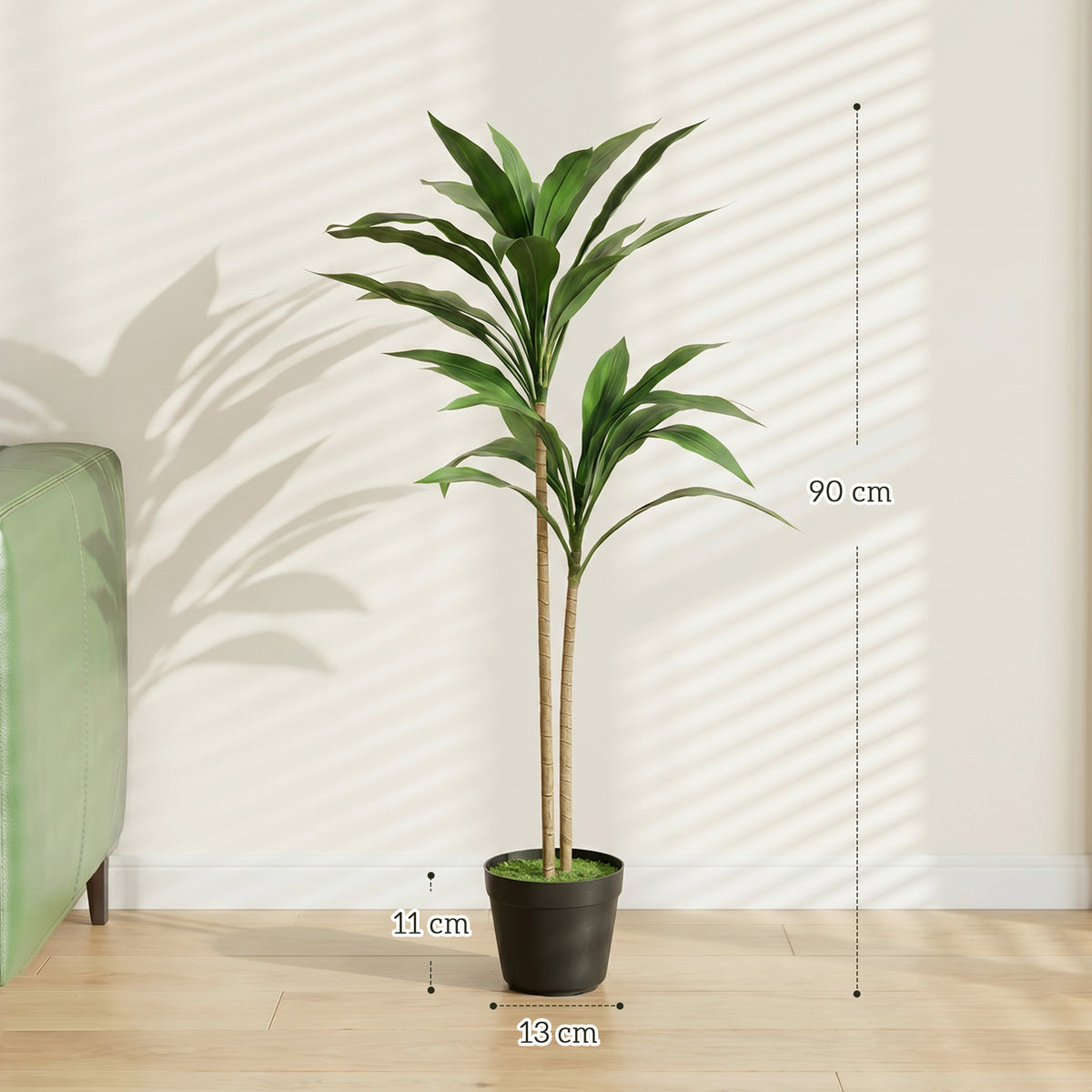 Cordyline artificielle 90 cm, 29 feuilles, pot ciment-1
