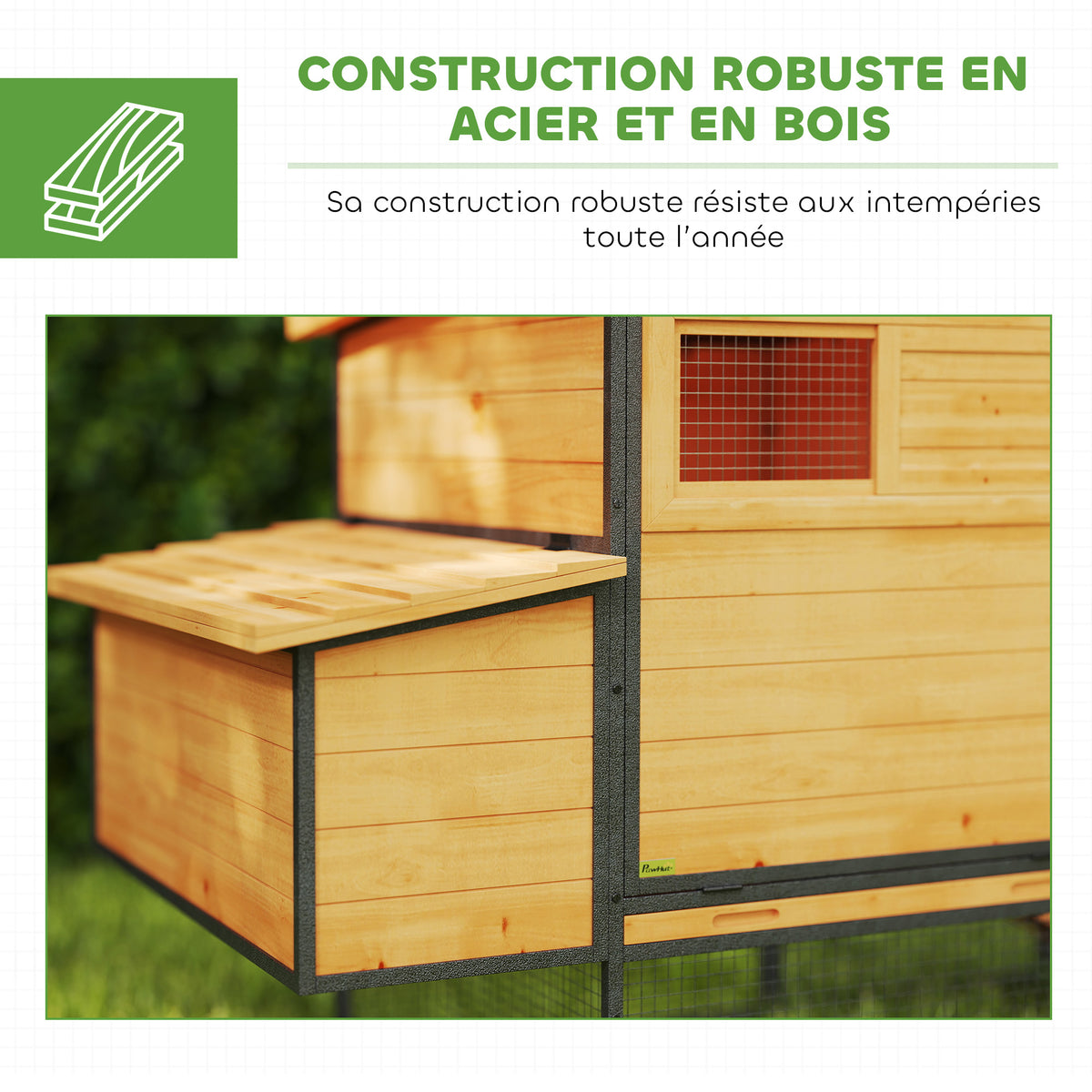 Poulailler cage à poule, tiroir à déjection 192x81,5x104cm-3