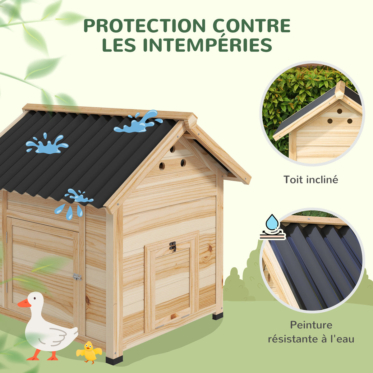 Poulailler en bois pour canards, 78x90x92cm-3