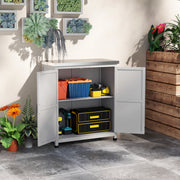 Armoire de jardin en Bois Extérieur, armoire de rangement de Jardin avec Plan de Travail acier galvanisé 79x43x92cm gris-1