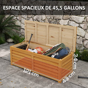 Coffre de rangement extérieur jardin 176L en bois avec poignée, dim. 130L x 50l x 45H cm-3