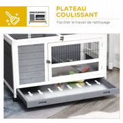 Clapier en bois cage à lapin villa pour lapin avec plateau coulissant, porte verrouillable, dessus ouvrable gris-5