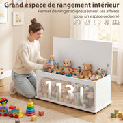 Coffre de rangement, banc de rangement avec couvercle rabattable et charnières de sécurité, banc chaussures, meuble d'entrée, couloir, chambre, salon, 100 x 40 x 40 cm, blanc-3