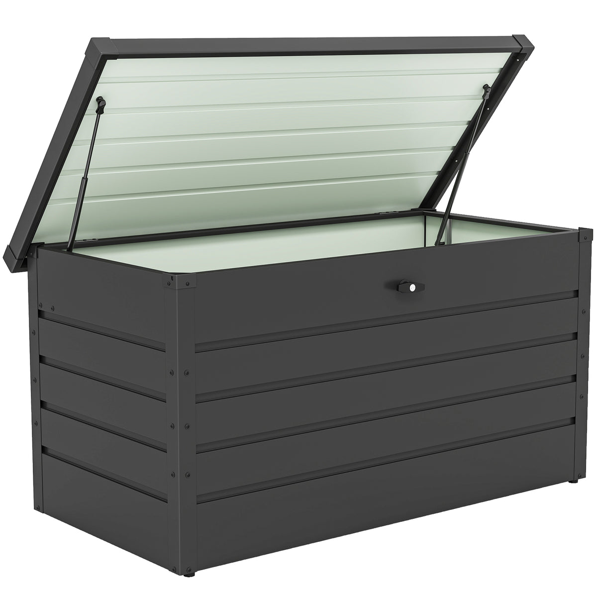 Coffre de rangement exterieur XXL 311L coffre de jardin acier galvanisé verrouillable vérin à gaz 120x62x62cm gris foncé-0