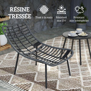 Salon de Jardin extérieur en résine tressée 2 personnes ensemble de meubles de jardin coussins de 15 cm d'épaisseur gris-5