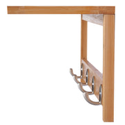 Porte-manteau mural penderie murale étagère 50L x 16l x 17,5H cm 4 patères kit fixation fourni bambou naturel-7