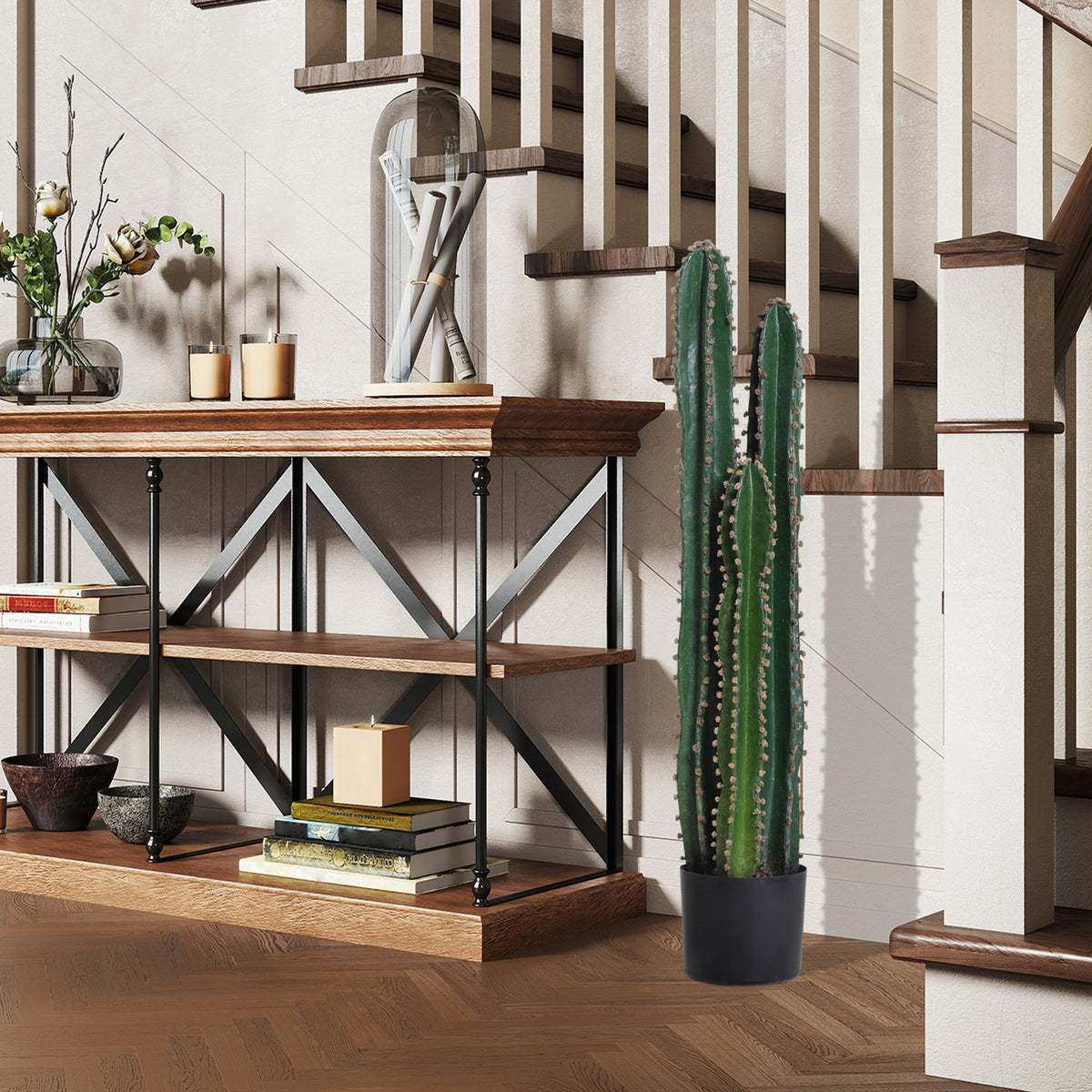 Cactus artificiel grand format 98 cm, coloris vert foncé, épines décoratives, intérieur-1