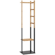 Portant pour vêtements en bambou, Porte-manteau en Bois avec tringle, étagères, patère, 4 barres latérales-0