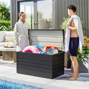 Coffre de rangement métal boîte de jardin 350L double vérins à gaz  verrouillable pour coussins outils gris anthracite-7