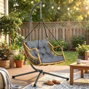 Fauteuil suspendu en résine tressée avec support, chaise suspendue, coussin, attache de sécurité, hauteur réglable, gris-1