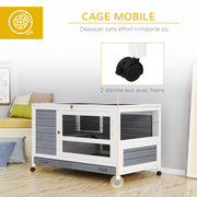Clapier en bois cage à lapin villa pour lapin avec plateau coulissant, porte verrouillable, dessus ouvrable gris-6