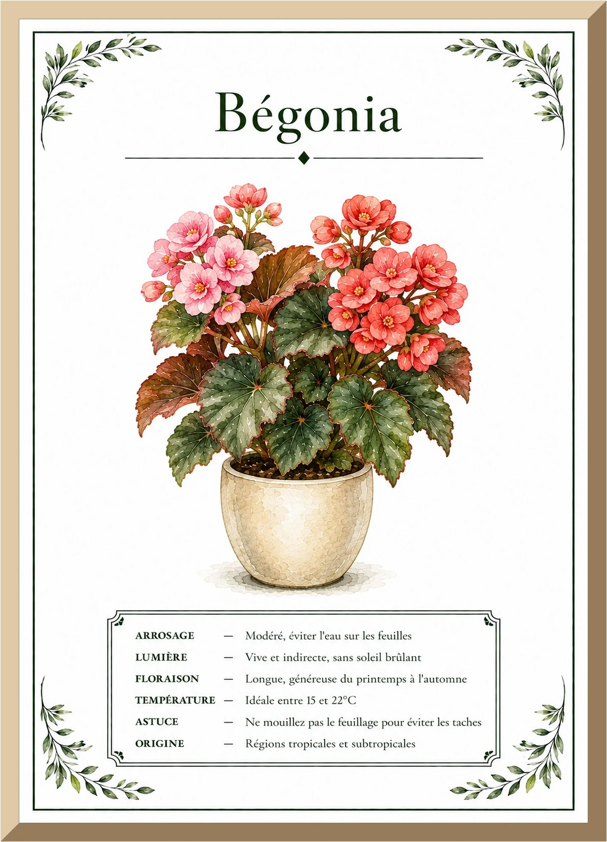 Affiche botanique Bégonia – illustration florale