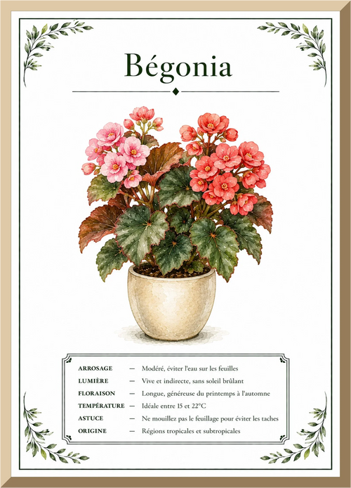 Affiche botanique Bégonia – illustration florale