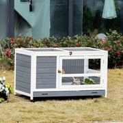 Clapier en bois cage à lapin villa pour lapin avec plateau coulissant, porte verrouillable, dessus ouvrable gris-1