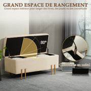 Banc de rangement coffre de rangement design contemporain - espace de rangement velours beige piètement métal doré-3