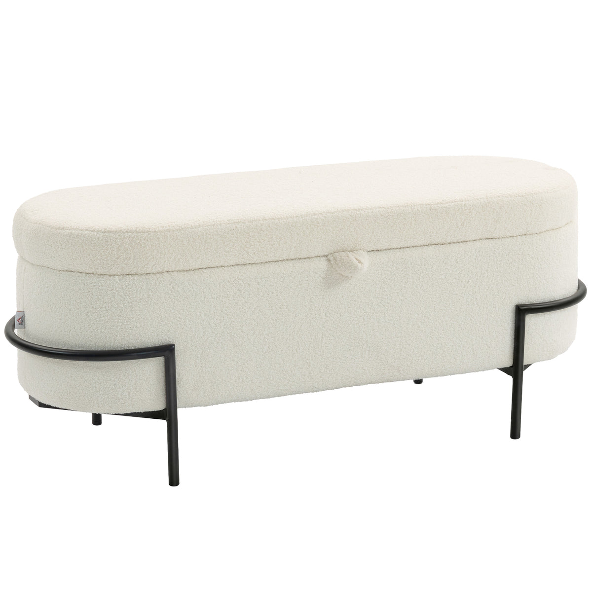 Banc de rangement, banc coffre de rangement en tissu bouclette avec couvercle relevable et pieds en acier, crème-0