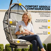Fauteuil suspendu avec support, chaise suspendue pliante avec repose-pieds rétractable, gris clair-5
