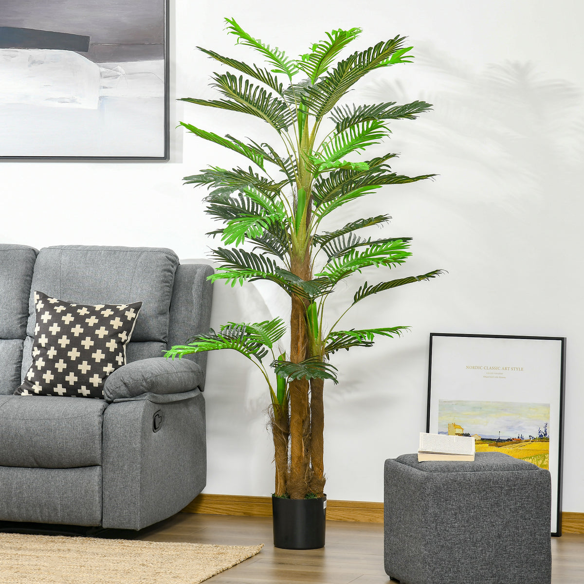 Palmier Artificiel H.1,85 m Arbre Artificiel Tronc Branches Lichen Feuilles Grand réalisme Pot Inclus-1