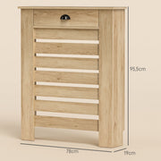 Couvercle de radiateur cache radiateur grille à lattes horizontales avec 2 tiroirs en bois 78l x 19P x 95,5H cm chêne-2