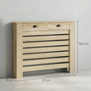Couvercle de radiateur cache radiateur grille à lattes horizontales avec 2 tiroirs en bois 111l x 19P x 95,5H cm chêne-2