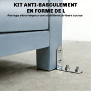 Armoire de jardin, armoire extérieure de rangement en bois avec 2 portes verrouillables, 2 étagères et 10 crochets, gris-5