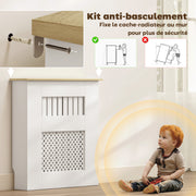 Couvercle de Radiateur en Bois à Lattes avec Détails Croisés et Étagère Supérieure, 78 x 19 x 81 cm, Blanc-5