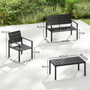Salon de Jardin Extérieur 4 Pièces, Canapé 2 Places, 2 Chaises, Table Basse, Mobilier de Jardin en HDPE Effet Bois Noir-2