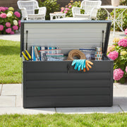 Coffre de rangement exterieur XXL 311L coffre de jardin acier galvanisé verrouillable vérin à gaz 120x62x62cm gris foncé-6