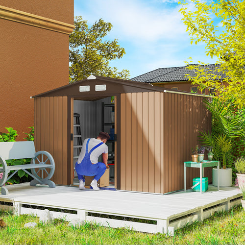 Abri de Jardin 4,9 m² cabane de jardin armoire de jardin Porte coulissante ventilations tôle Acier Jaune-1