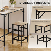 Ensemble Table de Bar Industriel + 4 tabourets Repose-Pieds en Bois couleur Chêne Clair Cadre en métal Noir-4