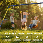Portique Balancoire Exterieur Enfants 3-en-1, Siège de Balancelle, 2 Anneaux Gymnastique et Balançoire à Disque-6