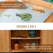 Armoire de jardin sur pied table de rempotage 2 en 1 - table de jardinage double porte, étagère, plateau tôle-3