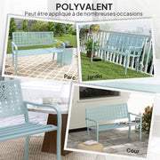 Banc de jardin 2 places, banc extérieur jardin en acier avec dossier ajouré, 127 x 63 x 85 cm, bleu-5