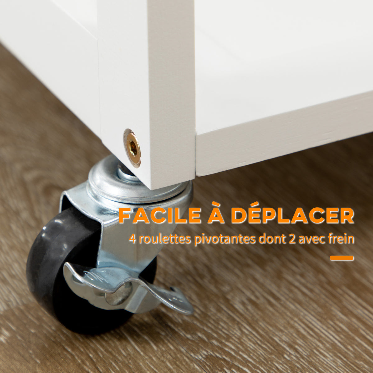 Ensemble table de bar pliable roulettes + 2 tabourets blanc et bois clair - 2 tiroirs et porte-torchons-4