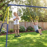 Portique Balancoire Exterieur Enfants 3-en-1, Siège de Balancelle, 2 Anneaux Gymnastique et Balançoire à Disque-7