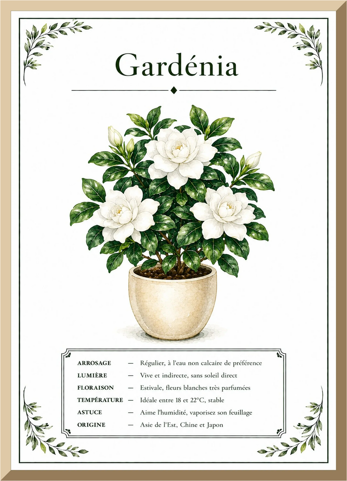 Affiche botanique Gardénia – illustration florale