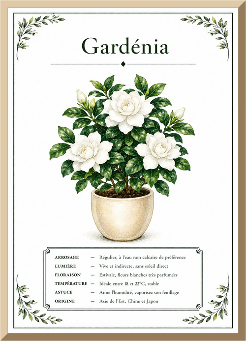 Affiche botanique Gardénia – illustration florale
