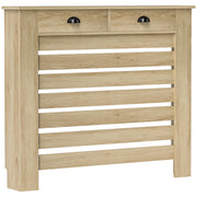 Couvercle de radiateur cache radiateur grille à lattes horizontales avec 2 tiroirs en bois 111l x 19P x 95,5H cm chêne-0